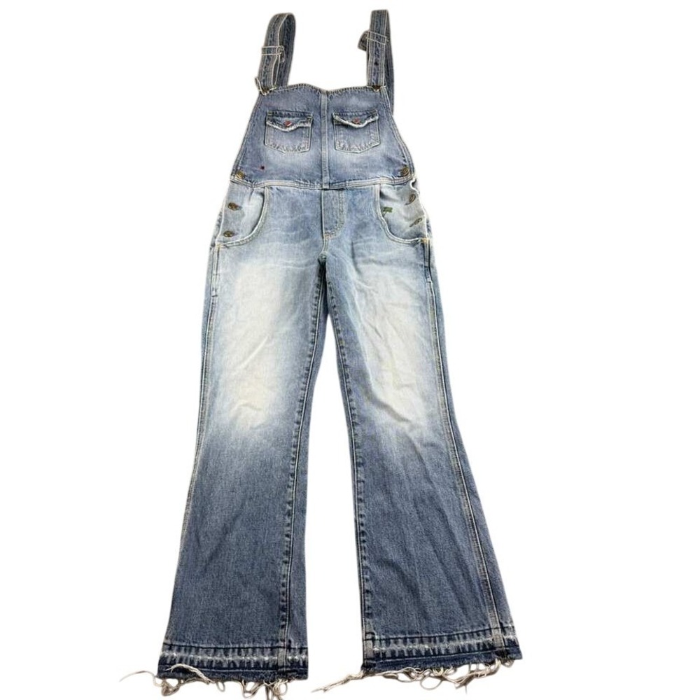 Alanui Denim Overalls Women 26 Blue Ladybug Clover‎ Embroider 100% Cotton Italy